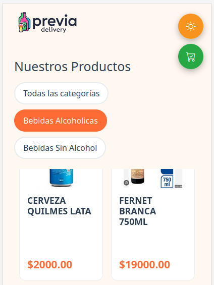Vista previa demo carta delivery bebidas