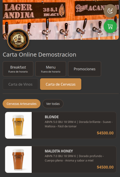 Vista previa carta Cerveceria Completa
